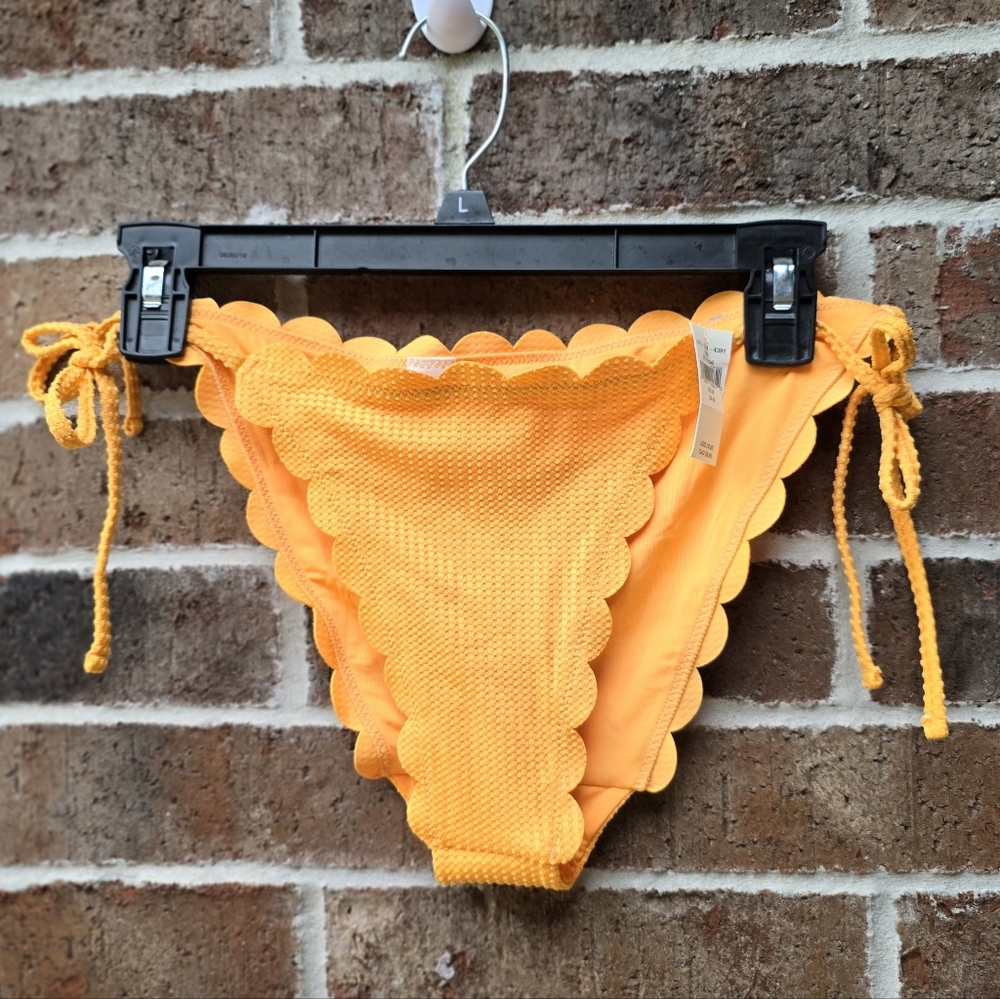 Aerie Orange Scalloped Tie Side Bikini Bottom Textured Medium NWT